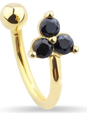 Kuyumcudükkanı Kuyumcudukkani 3 Siyah Taşlı Trend "ear CUFF"KÜPE-30056-G-BLK