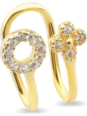 Kuyumcudükkanı Kuyumcudukkani Yonca ve Taşlı Yuvarlak Modelli Trend"ear CUFF"KÜPE-30064-G-W