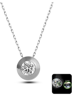 Kuyumcudukkani 6mm Zirconia Taşlı Beyaz Altın Renkli"tektaş"kolye - 32117-W-W
