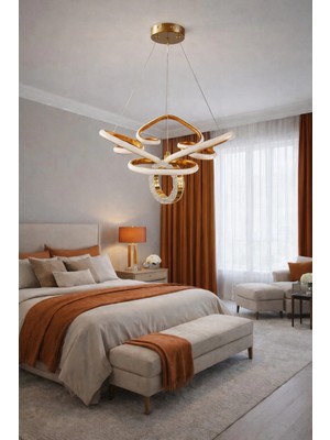 Kafkas Tarçın Taç Kristal Halkalı LED Avize Le