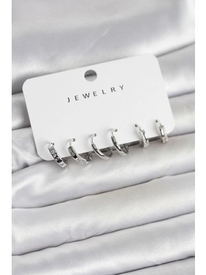 Shopwave Gümüş Renk Pirinç 3 Çift Kadın Küpe Seti - TJ-BKP11645