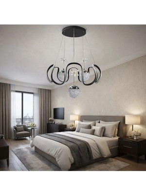 Kafkas Noir Butterfly Siyah Avize – 3 Kristal Küre Modern Tasarım