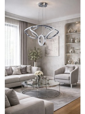 Kafkas Modern Krom LED Sarkıt Avize – Kristal Halka Detaylı Tasarım