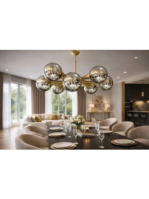 Kafkas – Galaxy 8’li Statik Gold Füme Cam Modern Avize