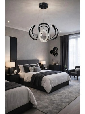 Kafkas 4kollu Dron Siyah Halkalı LED Avize