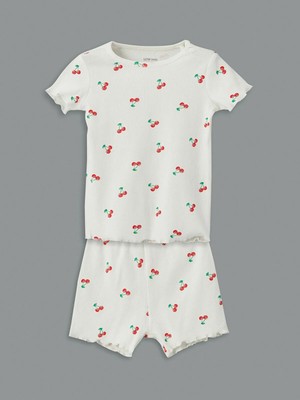 Lc Waikiki Yeni Sezon Kiraz Baskılı Kız Bebek Şortlu Pijama Takım