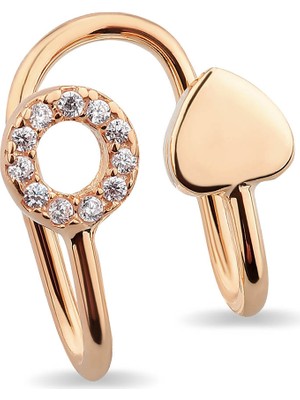Kuyumcudükkanı Kuyumcudukkani Kalp ve Taşlı Yuvarlak Yeni Trend"ear Cuff "KÜPE-30059-R-W