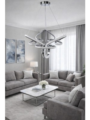 Kafkas Gümüş Taç Kristal Halkalı Modern LED Avize