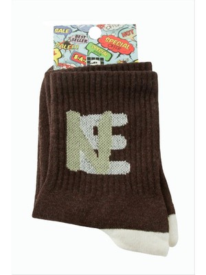 Zero Land Lvsqvr Ne Yazılı Kolej Çorap 8*28 - Kahverengi