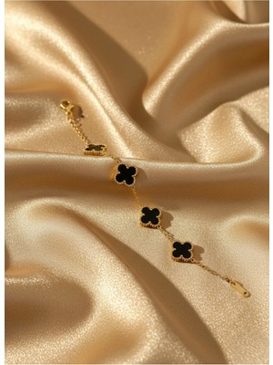 Arsem Siyah Yonca Detaylı Van Cleef Şans Bilekliği