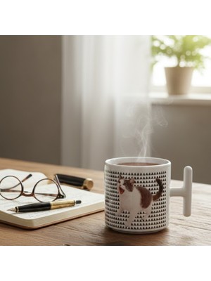 Ivart Aaaaa Bağıran Kedi Baskılı Premium Beyaz Porselen T Kulplu Kupa Bardak-Hediye-Meme-Komik