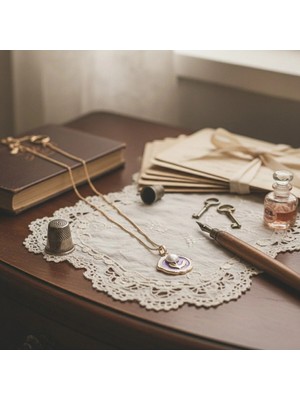 Arsem Lila Mine Işlemeli Inci Çiçeği Kolye