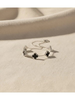 Arsem Siyah Yonca Detaylı Van Cleef Şans Bilekliği