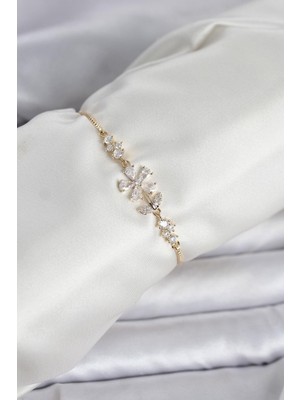 Prativas Gold Renk Zirkon Taşlı Papatya Model Asansörlü Kadın Bileklik - PRT3500EB10627