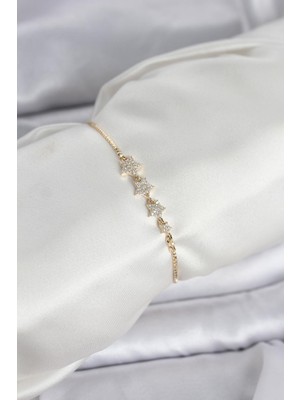 Prativas Gold Renk Zirkon Taşlı Yıldız Model Asansörlü Kadın Bileklik - PRT3500EB10629