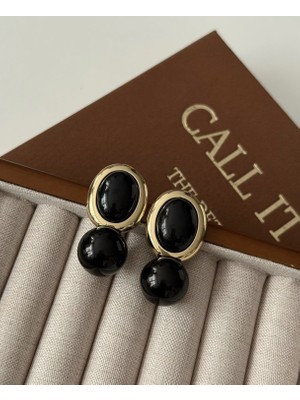 Siyah Top Gold Çerçeve Küpe