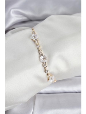 Prativas Baget Zirkon Taşlı Çiçek Model Gold Renk Asansörlü Kadın Bileklik - PRT3500EB10623