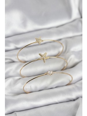 Prativas Gold Renk Zirkon Taşlı Deniz Yıldızı Model 3lü Kadın Bileklik Kombini - PRT3500EB10650