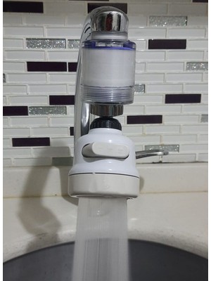 Değirmen Grup Filtreli Kireç Önleyici 360 Derece Dönen Hareketli Musluk Başlığı - 3 Fonksiyonlu - Krem - Lisinya