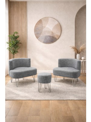 Ay Concept Pure 2'li Çay Seti Berjer ve Puf Takımı Keten Kumaş