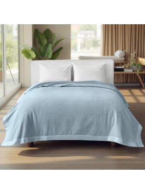 ICON SILK Premium Saf Ipek Fleece Çift Kişilik Battaniye (Gök Mavisi)
