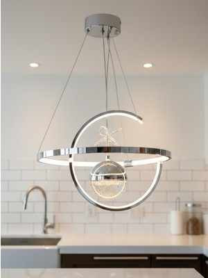 TERRA lighting Modern Hilal Tek Toplu Sarkıt LED Avize, Power LED Avize, 3 Renk Işık Özellikli LED Avize, Salon Mutfak Yatak Odası Avize