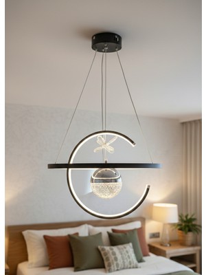 TERRA lighting Modern Hilal Tek Toplu Sarkıt LED Avize, Power LED Avize, 3 Renk Işık Özellikli LED Avize, Salon Mutfak Yatak Odası Avize