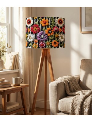 Papatya Çiçekleri Desenli Kumaş Lambader Başlığı ( Sadece Başlık )