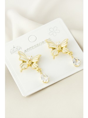 DS LLC Kelebek Taşlı Mineli Metal Küpe DLLSRSBJ34