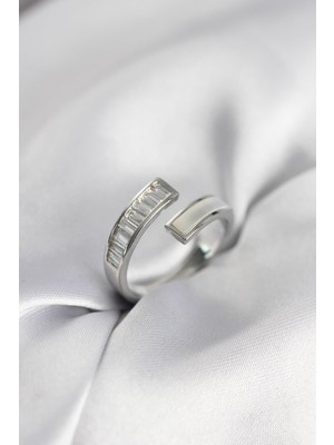 Inure Jewelry Gümüş Renk Sedefli Baget Zirkon Taşlı Kadın Yüzük