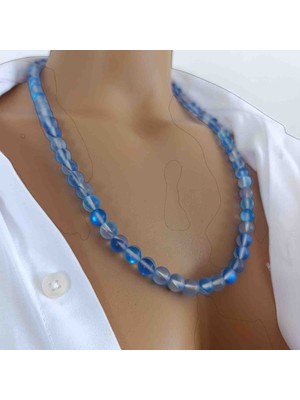 Mga Doğaltaş Mavi Termal Kuvars Taşı 8 mm Doğal Taş Kolye – %100 Gerçek Hakiki – Çelik Zincirli – 45-55 cm Ayarlanabilir – Sertifikalı – Mdf Hediye Kutulu