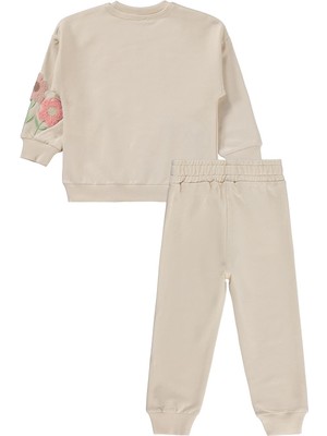 Civil Girls Çiçek Nakışlı 2-5 Yaş Eşofman Takımı - Bej 5-6 Yaş