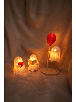 Mibe.co Hayalet Figür Seti 3’lü Işıklı Dekor. Kitap Okuyan,balon Tutan ve Kalpli Işıklı Dekorasyon