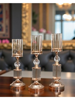 Nadisse Kristal Detaylı Dekoratif Şamdan Seti | Mumluk Takımı