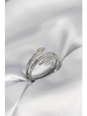 Inure Jewelry Yılan Model Gümüş Renk Zirkon Taşlı Kadın Yüzük