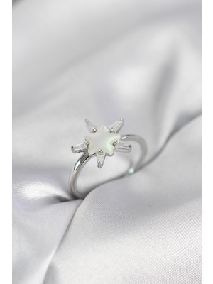 Inure Jewelry Gümüş Renk Yıldız Model Sedefli Zirkon Taşlı Kadın Yüzük