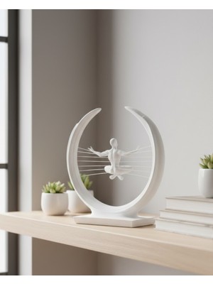 Arenes 3D Zen Heykeli Beyaz Ay Içinde Meditasyon Figürü Dekoratif Obje - Lisinya