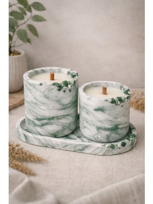 Decovian Home Desing-Crimson Noir Maison – Eterna Verde Collection 3 Lü Mermer Desenli Dekoratif Mumluk