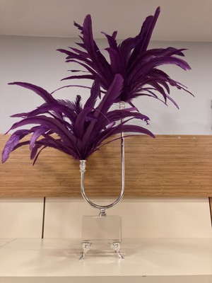 Plus Home Dekoratif Kristal Pirinç Sülün Tüy Obje Mor Gümüş Yükseklik 67 cm