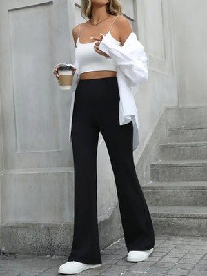 Yeşil Sarmaşık Kadın Yüksek Bel Geniş Paçalı Dalgıç Tayt