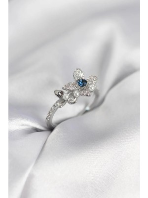 Inure Jewelry Gümüş Renk Çiçek Model Zirkon Taşlı Kadın Yüzük