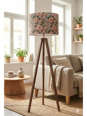 Gül ve Yeşil Yaprak Desenli Kumaş Lambader Başlığı ( Sadece Başlık )