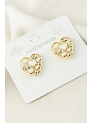 Osense Kalp Taşlı Mineli Küpe