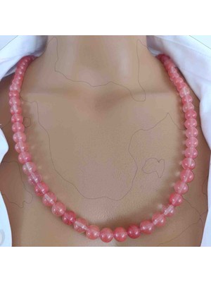 Mga Doğaltaş Gül Kuvars Taşı 8 mm Doğal Taş Kolye – %100 Gerçek Hakiki – Aşk ve Sevgi Taşı – Çelik Zincirli – 45-55 cm – Sertifikalı – Mdf Hediye Kutulu