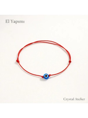 Crystal Atelier Nazar Boncuklu Kırmızı İp Bileklik, Nazar Boncuklu Kırmızı İp Şans Bilekliği, Ayarlanabilir Unisex Makrome Bileklik, El Yapımı Nazar Boncuklu Kırmızı İp Bileklik, Kırmızı İp Bileklik