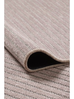 Elvey Home Bej-Kahve Şönil Kilim Pamuk Yıkanabilir Robot Süpürge Kaymaz Taban Oturma Salon Mutfak Halı Yolluk