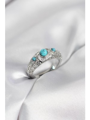 Inure Jewelry Vintage Model Mavi Taşlı Gümüş Renk Kadın Yüzük
