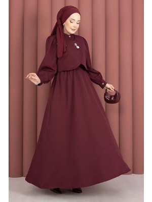 Md Bolerolu Gold Düğmeli Elbise Takım Bordo