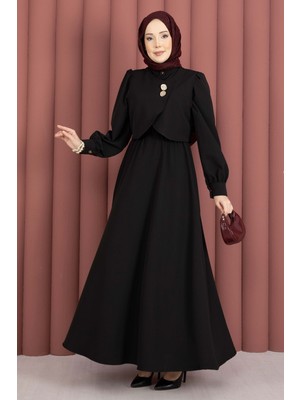 Md Bolerolu Gold Düğmeli Elbise Takım Siyah