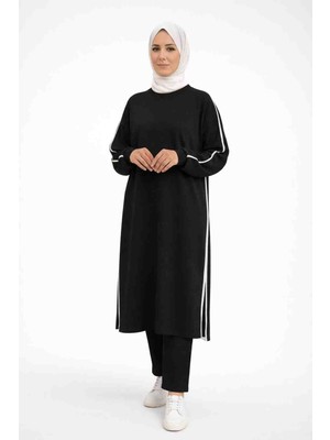 Tesüttür Biyeli Tunik Pantolon Ikili Takım Siyah